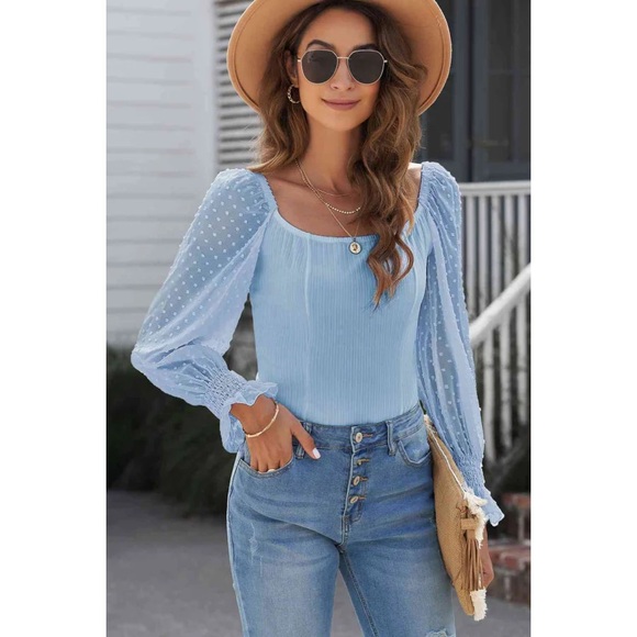 zeagoo Tops - NWT Zeagoo Blue Swiss Dot Long Sleeve Bodysuit